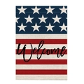 Double-sided burlap garden flag featuring American flag stripes and stars with Welcome text - Linen / Classic Welcome Stars And Stripes Style (22)