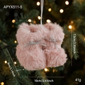 Roze pluche kerstlaars ornament met zilveren strik en decoratief ophangkoordje - Roze