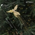 Golden bird Christmas tree clip ornament with glitter and pearls, 20cm feathered bird - Gold Bird Style B