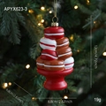 Adorno de árbol de Navidad con macarons de colores y base roja, altura de 12cm - Helado Estilo A