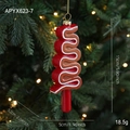 Christmas tree shaped ornament in red and brown with wave pattern and size specs - Ice Cream Charm