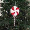 Piruleta de Navidad roja y blanca de terciopelo, adorno para árbol de 27,5cm de alto - Piruleta en Espiral (APYX631-1)