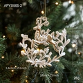 Matte white and gold deer wreath ornament on Christmas tree, size 12x11.5cm - Elk Style