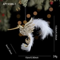 Golden hummingbird ornament with white feathers and crystal beads for Christmas tree - Gold Style