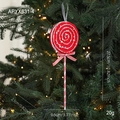 Piruleta de Navidad en terciopelo rojo y blanco con purpurina plateada y lazo de rayas - Piruleta con Lentejuelas (APYX631-4)