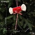 Décoration de Noël en velours rouge et blanc avec nœud, pendentif canne à sucre 21cm - Bonbon avec Nœud (APYX631-5)
