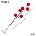 50cm red flocked berry stem with six berries for Christmas tree and home decor - Burgundy Foam Ball Pick