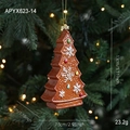 Gingerbread tree Christmas ornament with white snowflakes and colorful dots, 13cm height - Christmas Tree