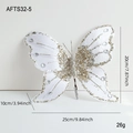 Large white fabric butterfly clip with gold sequins and rhinestones for Christmas decor - White