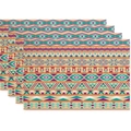 Set mit 4 Tischsets im Boho-Stil mit bunten ethnischen Mustern für den Esstisch - Türkis Orange Lila Aztekenstil
