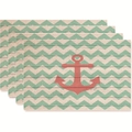 Set di 4 tovagliette nautiche con ancora rossa su strisce a zigzag verde menta chiaro - Ancora Rossa / Motivo a Onde (Stile 8)