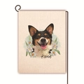 Detailed texture of linen garden flag featuring a cute Corgi dog and metal hanger - Kuma Art Corgi (2)