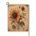 Double-sided linen garden flag with vintage sunflower pattern and black metal hanger - Sunflower With Script (1) / 45x30cm