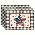 Lot de 4 sets de table Fête de l'Indépendance avec motif carreaux et étoiles US - Étoile à Carreaux avec Nœud (20) / 30*45cm (Lin)