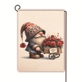 Close-up of linen garden flag with gnome and red roses for Happy Mother's Day decor - Gnome Pushing Rose Cart Style 1 / 45x30cm