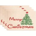Set of 4 Merry Christmas placemats with festive tree print on linen texture - Style 16