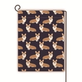 Garden flag with repeat Corgi pattern on dark purple linen for outdoor yard decoration - Purple Background Cartoon Corgi Print (3)