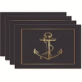 Set of 4 dark grey nautical placemats with gold anchor design and textured finish - Black Gold Nautical Anchor Style (zd9)