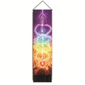 Detailed vertical wall tapestry with chakra energy patterns and elegant black tassels - 32.5x130cm / Style 4