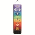 Detailed view of Seven Chakra vertical tapestry with rainbow gradients and black tassels - 32.5x130cm / Style 3