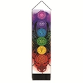 Vertical seven chakra wall tapestry with black tassels and sacred Sanskrit symbols - 32.5x130cm / Style 2