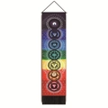 Vertical seven chakra wall tapestry with rainbow colors and tassels for meditation decor - 32.5x130cm / Style 1