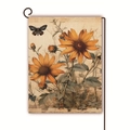 Linen garden flag with sunflower and butterfly print on a decorative black metal hook - Single Sunflower With Butterfly (2) / 45x30cm