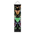 Detail of floral butterfly moon tapestry with vintage wood rod and black fringe tassels - 32.5x130cm / Vintage Botanical Moth Plant (Style-2)
