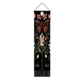Detail of black butterfly and moon phase tapestry with vintage floral patterns and tassels - 32.5x130cm / Mystical Floral Moth Moon (Style-3)