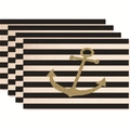 Set di 4 tovagliette nautiche in lino con strisce blu e motivo ad ancora dorata - Ancora Polvere d'Oro / Strisce (Stile 10)