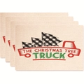 Christmas place mats set of 4 with red truck and buffalo plaid tree design - Style 17
