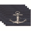 Set of 4 placemats featuring white ship anchor print on dark wood grain texture - Dark Wood Grain Sketch Anchor Style (zd10)