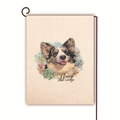 Double-sided linen garden flag with blue merle corgi and succulent plants with metal stand - Navy Corgi Illustration (4)