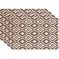 Set of 4 Bohemian geometric pattern placemats in brown and beige woven linen texture - Coffee Beige Moroccan Pattern (Style 11)