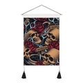 Wandteppich im Barbershop-Stil mit Totenkopf, roten Rosen und schwarzen Quasten-Details - 35x50cm / Barbershop-Thema (Stil 3)