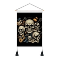 Detail of skull and guitar tapestry with wooden hanging scroll and black tassels - 35x50cm / Guitar Art Skull (Style 6)