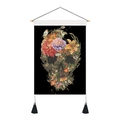 Schädel-Blumen-Wandteppich mit schwarzem Holzrahmen und Quasten für die Wanddeko - 35x50cm / Floral Schädel (Stil 1)