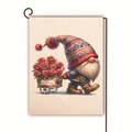 Detail of linen garden flag with gnome pushing a flower cart for Mother's Day - Gnome Pushing Blooming Rose Cart Style 3 / 45x30cm