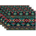 4er-Set Platzsets im Bohème-Stil mit geometrischem Muster für den Esstischdekor - Schwarzer Mehrfarbiger Geometrischer Patchwork-Stil