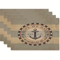 Striped nautical placemat set with vintage anchor emblem and hope quote in beige - Style 11 / 45*30 (flax)
