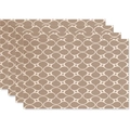 Set of 4 Bohemian table mats featuring cream geometric curves on coffee linen - Modern Looping Curves and Dots (Style 12)