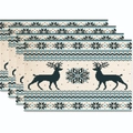 Christmas placemat set with blue reindeer and snowflake patterns on cotton linen fabric - Blue White Retro Pixel Reindeer Style (Style 12)
