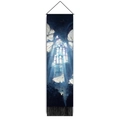 Dettaglio dell'arazzo con farfalla, motivo a vetrata gotica e frange nere sul fondo - 32.5x130cm / Stile Finestra della Cattedrale (Stile-2)