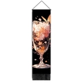 Vertical floral butterfly tapestry with pink flowers in glass and black tassels - 32.5x130cm / Flower Cup Style (Style-5)