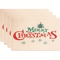 Set of 4 cream Christmas placemats with colorful Merry Christmas text and trees - Style 19