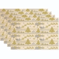 Set of four Christmas placemats featuring gold reindeer and festive tree patterns - Beige Matte Gold Silver Snowflake Style (Style 13)