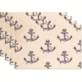 Set di 4 tovagliette in lino con ancore vintage e corda per decorazione tavola - Ancora Blu Navy Retrò (Stile 12)