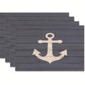 Set of 4 heat-resistant placemats with nautical anchor design on blue wood grain - Grey Blue Wood Grain Anchor Style (zd13)