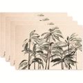 Set of four linen placemats featuring green tropical palm leaf prints on beige fabric - Tropical Palm Tree Style (款式20)