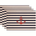 Set di 4 tovagliette nautiche in lino con strisce blu e motivo con ancora rossa - Ancora Rossa / Strisce Nautiche (Stile 13)